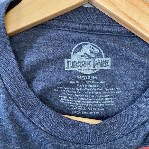 JURASSIC Park movie tee medium short sleeves unisex grey charcoal 50% cotton - Picture 5 of 12
